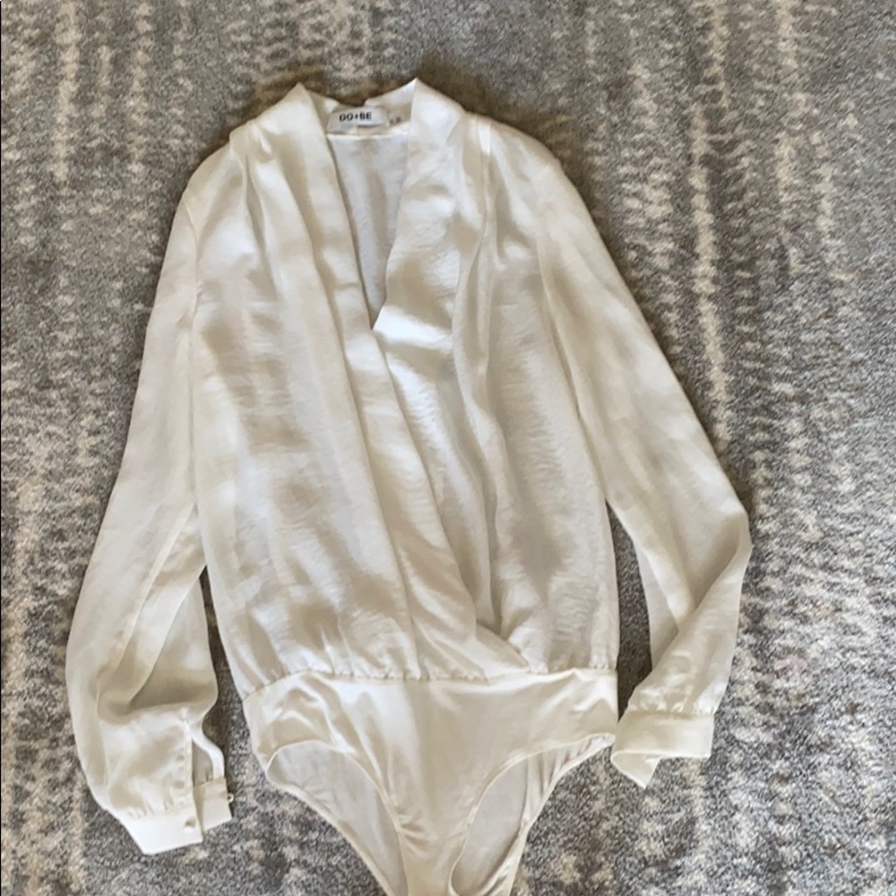 Drapey white silky bodysuit blouse